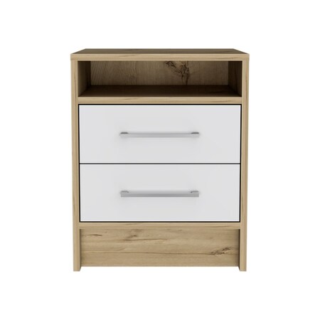 Homeroots 20" White And Natural Wood Two Drawer Nightstand 534900