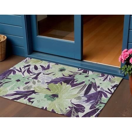 3' X 5' Purple And Lavender Floral Washable Indoor Outdoor Area Rug