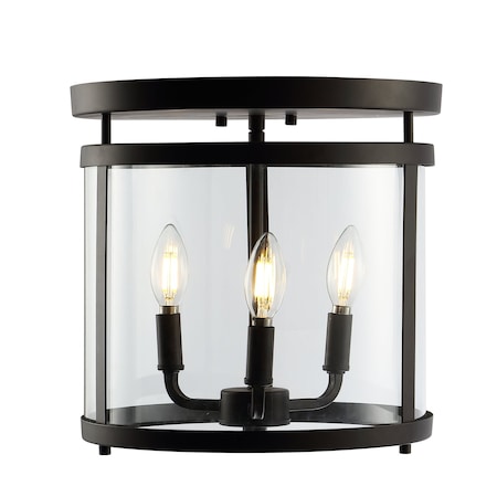 Jonathan Y Ciel Simple Farmhouse 12.5" 3-Light Metal/Glass Rustic Vintage LED Flush Mount, Oil Rubbed Bronze JYL7503A