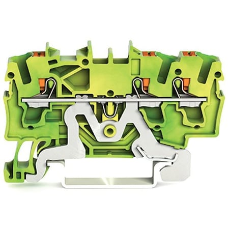 Wago Terminal Block, 2.33" L, Green; Yellow 2202-1307