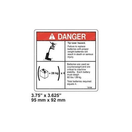 Genie REPLACEMENT DECAL TIP-OVER BATTERIES GR 72159GT