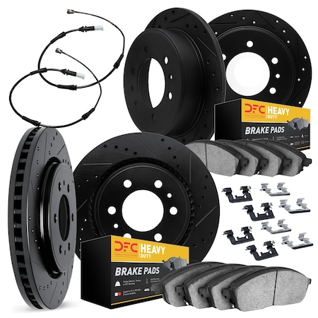 Dynamic Friction Co DFC Brake Rotor - Drilled & Slotted - Black w/HD Brake Pad w/HW Kit & Sensor 8224-40014