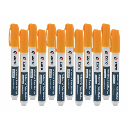 Zoro Industrial Paint Marker, Medium Tip, Yellow, 12pk ZIM-002YL-12