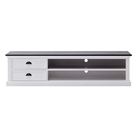 Homeroots 71in Classic White and Black Entertainment Unit with Two Drawers 397710