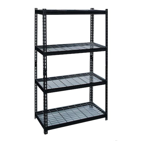 Iron Horse 2300 Riveted Steel Wire Deck Shelving 4-Shelf Unit, 18" D x 36" W x 60" H, Black 22129