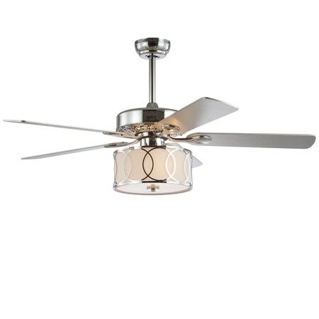 Jonathan Y Circe 52" 3-Light Transitional Glam Drum Shade LED Ceiling Fan With Remote, Chrome JYL9607A