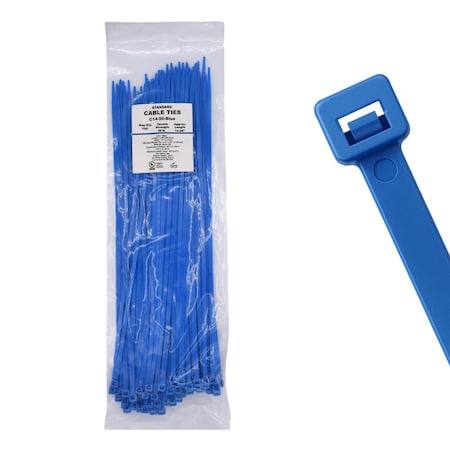 Cable Ties Unlimited Cable Tie, 14 in L, 50 lb Strength, 4 in Max Bundle Dia, Nylon 6/6, Blue 100PK C14-50-Blue