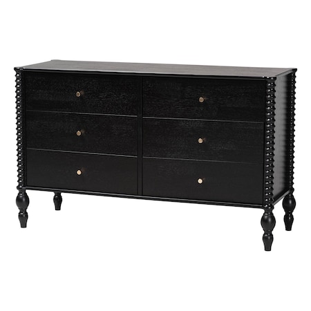 Baxton Studio Callison Spindle Dresser - 6-Drawer Horizontal Cabinet with Turned Accents for Bedroom, Black 271-14742-ZORO