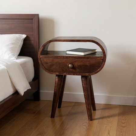 Homeroots 21" Walnut Solid Wood Oval One Drawer Nightstand 651584