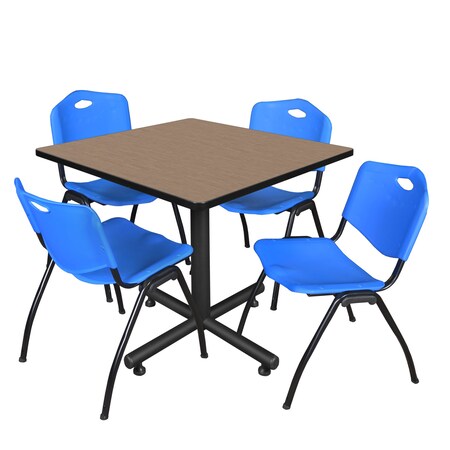 Regency Square Kobe Breakroom Table W/ 4 M Stack Chairs, 42 in W, 42 in L, Noble Oak TKB4242NO47BE