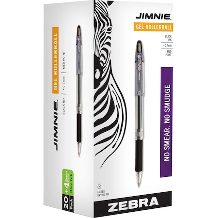 Zebra Pen Zebra Jimnie Gel Rollerball Pen, Medium, 0.7mm, Black Ink, 20/Pack + 4 Bonus Pens 14410