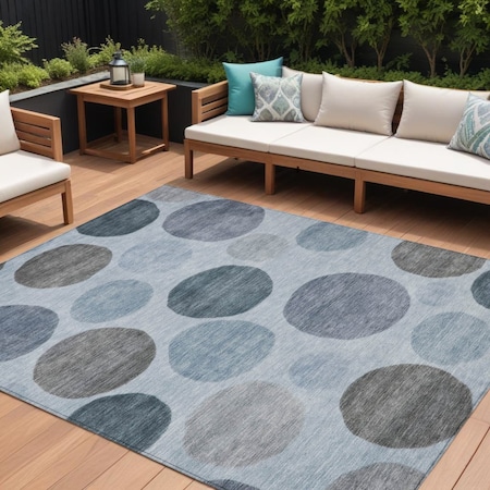 Homeroots 8' X 10' Blue And Gray Geometric Washable Indoor Outdoor Area Rug 630564
