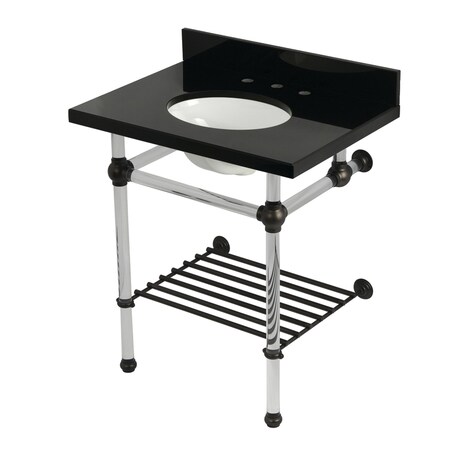 Kingston Brass 30-Inch Black Granite Console Sink with Acrylic Legs and Shelf, 8-Inch, 3-Hole KVPK30KAB5