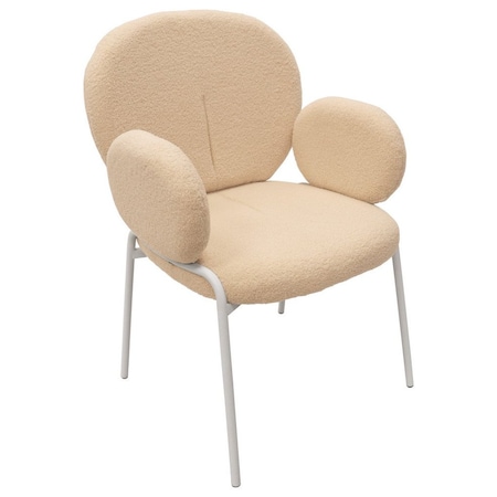 Leisuremod Celestial Boucle Dining Arm Chair, White Iron Frame with Beige Fabric CCAW-23BG