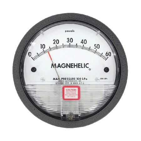 Dwyer Instruments Differential pressure gage, range 0-3.0" w.c., minor divisions .10 with adjustable signal flag. 2003-ASF