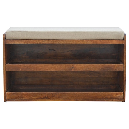 Homeroots 35in Brown Linen Upholstered Storage Bench With Shoe Storage 717467