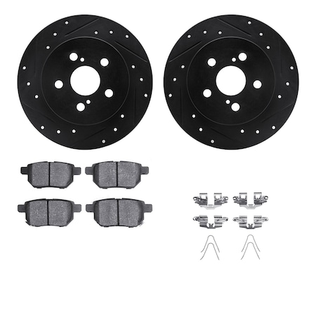 Dynamic Friction Co DFC Rotors-Drilled & Slotted-Black w/ 5000 Advanced Brake Pads Incl Hdw 8512-76155