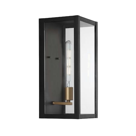 Jonathan Y Berlin 16" Modern Industrial Rectangular Iron/Glass LED Outdoor Lantern, Black/Gold Painting JYL7602A