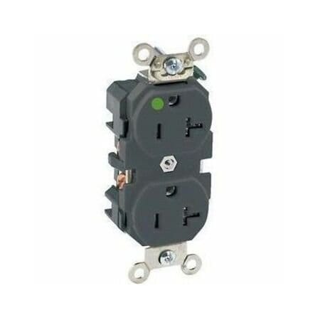 Leviton Straight Blade Receptacle, 5-20R, 20 A, 125V AC, 2 Pole, 3 Wire, Flush Mount, Single, Black 8300-E