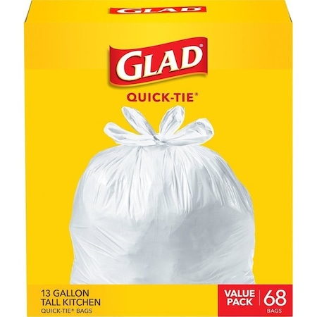 Glad 22435 Tall Kitchen Garbage Bag, 13 gal Capacity, Plastic, White 10012587224356