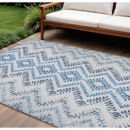 Homeroots 10' X 14' Navy Blue And Denim Blue Geometric Washable Indoor Outdoor Area Rug 581550