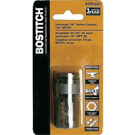 Bostitch Coupler, 1/4 in, FNPT, Steel, Plated BTFP72321