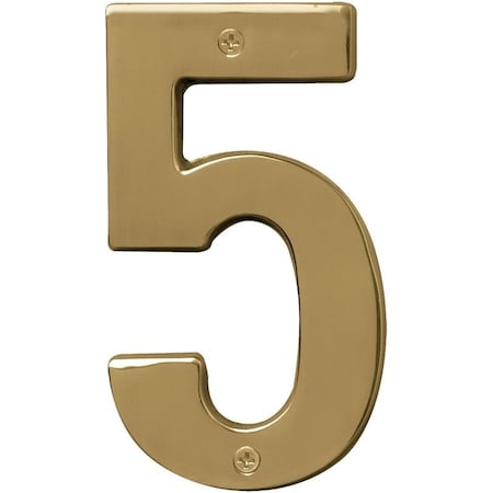 Hy-Ko Prestige Series House Number, Character 5, 5 in H Character, Brass Character, Solid Brass BR-51PB/5