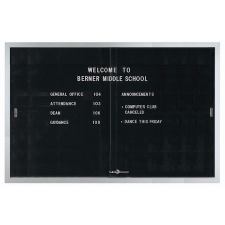 Aarco Enclosed Directory Board w/ Al Frame Sliding Doors, Black Felt, Clear Satin Anodized, 48''Hx72''W SDC4872