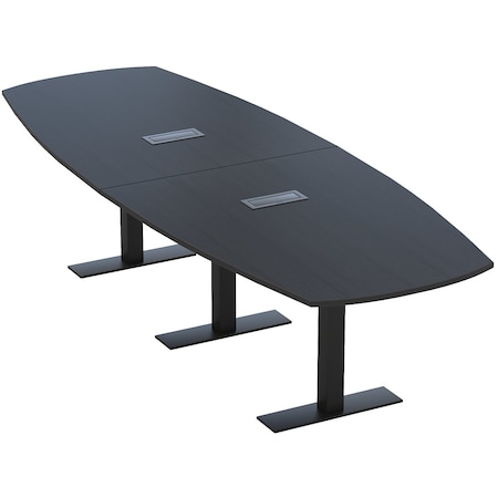 Skutchi Designs Arc Boat Conference Table With Power, 48 in W, 120 in L HAR-ABOT-48X120-T.BK-U999ST19-EBLK