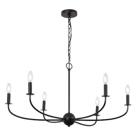 Jonathan Y Ainsley 35" 6-Light Grand Traditional Farmhouse Adjustable Swooping Arm Candle-Style Metal LED Chand JYL9562C