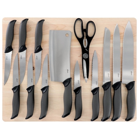 Oster Lindbergh 14 Piece Stainless Steel Cutlery Knife Set in Black with Cutting Board 137550.14