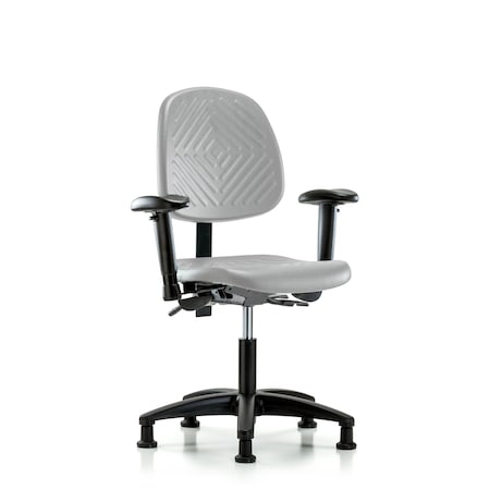 Blue Ridge Ergonomics Poly Chair-Desk Height with Medium Back, Seat Tilt, Adjustable Arms, & Stat Glides in Gray Poly PDHCH-MB-RG-T1-A1-RG-GRY