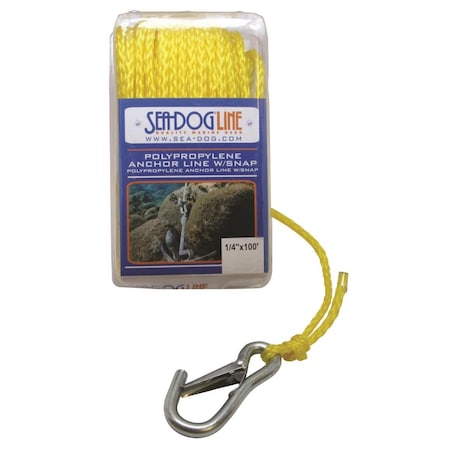 Sea-Dog 304206100YW-1 0.25 in. x 100 ft. Polypropylene Anchor Line with Snap - Yellow 3004.5295