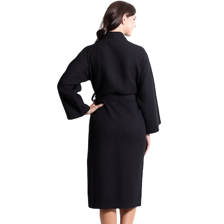 Towelsoft Women's Waffle Black Long Premium CottonBlend Bathrobe Small WM-Wfl-Km-Rbs-Lng-BLK-S