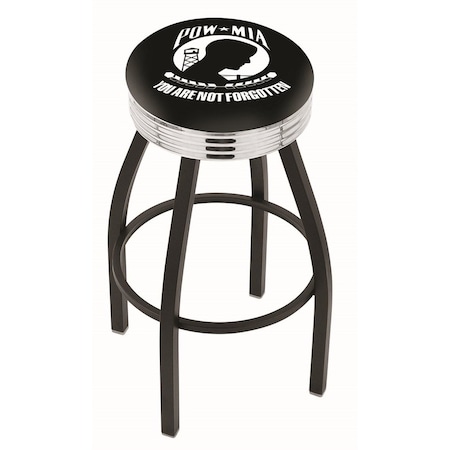 Holland Bar Stool Co 30" Blk Wrinkle POW/MIA Swivel Bar Stool, Chrome Ring L8B3C30POWMIA