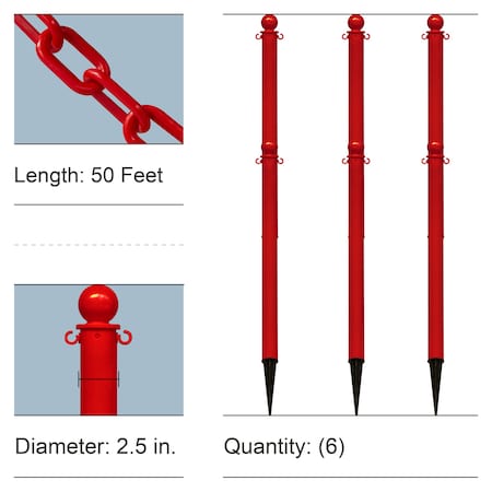 Mr. Chain Red Medium Duty Ground Poles and Chain Kit 70405-6