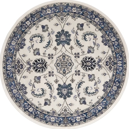 Homeroots 8' Ivory And Blue Round Floral Indoor Outdoor Area Rug 572565