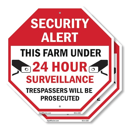 Signmission Security Alert This Farm Under 24 H, 10 inch X 10 inch, Aluminum Metal Signs, 2PK OC-A-2PACK-10-329