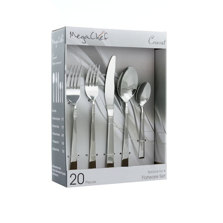 Megachef Cravat 20 Piece Flatware Utensil Set, Stainless Steel Service for 4 in Silver MCFW-CRAVAT-SILVER