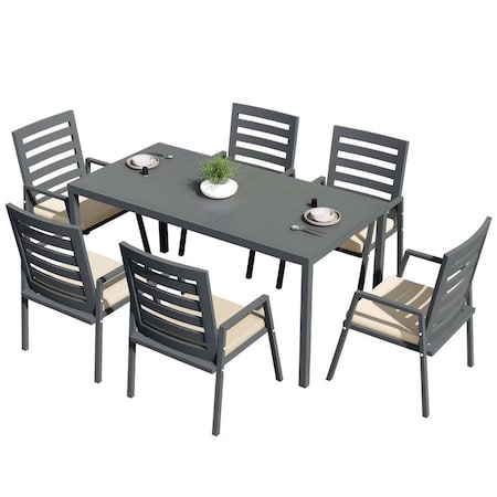 Leisuremod Chelsea 7-Pc Aluminum Extendable Dining Set, Weatherproof Cushions, Powder-Coated, 7PK CC20BL-BG6-MDT78BL