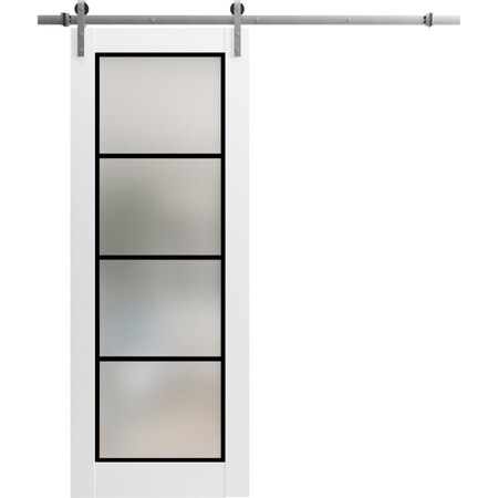 Sartodoors Sturdy Barn Door Frosted Tempered Glass Planum 2132 White 32x80 Solid Core Modern Interior PLANUM2132BD-S-WS-32 x 80