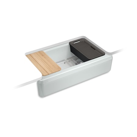 Kohler Riverby 35-3/4 undermount single-bowl farmhouse workstation kitchen sink Ice Grey 24564-PC-95