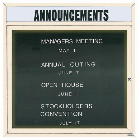 Aarco Illuminated Enclosed Letter Board Directory w/ Powder Coated Ivory Al Frame and Header, 36''Hx36''W ADC3636HIIV