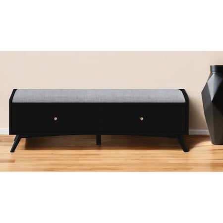 Homeroots 59" Gray and Black Fabric Upholstered Storage Bench with Drawers 523986