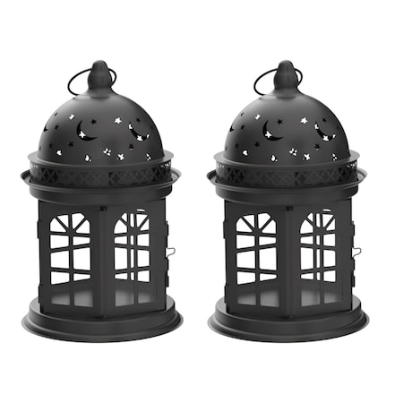 Homeroots Set of Two Black Metal Celestial Tabletop Lantern Candle Holders, 2PK 533265