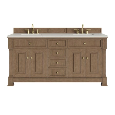 James Martin Vanities Brookfield 72" Double Vanity, Pecan, w/ 3 CM Siberian Silestone Top w/FreePower Wireless Charger 547-V72-PCN-FSFR