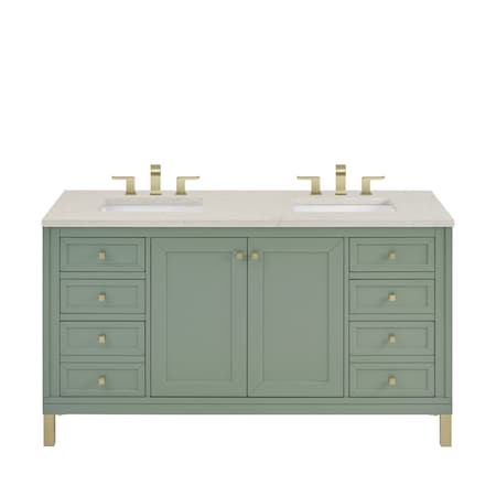 James Martin Vanities Chicago 60" Dbl Vanity, Smokey Celadon, w/ 3 CM Siberian Silestone Top w/FreePower Wireless Charger 503-V60D-SC-FSFR