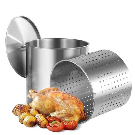 Vevor 84QT Stainless Steel Stockpot Cooking Kitchen Sauce Pot with Basket Lid Handle SP84QT454906S
