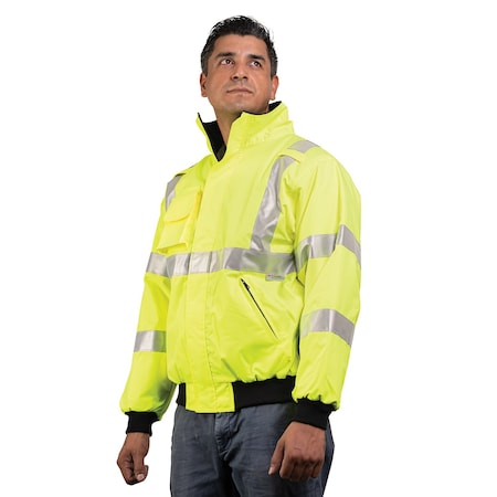 Game Workwear Hi-Vis Bomber Jacket, 100% Heavyweight Polyester Oxford, Hi Vis Lime, XLT 1333