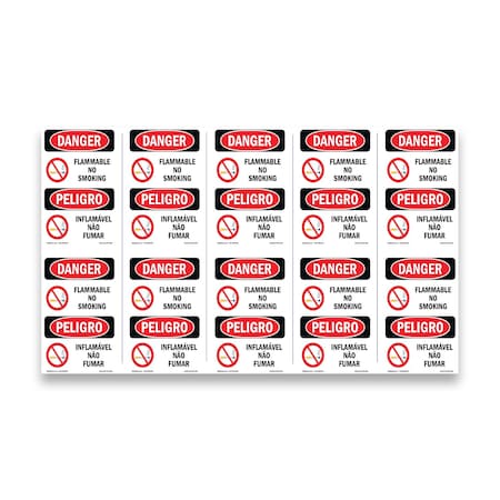 Signmission OSHA Danger Sign, Flammable No Smoking Bilingual, 5in X 3.5in Decal, 10PK, OS-DS-D-35-VPR-1824-10PK OS-DS-D-35-VPR-1824-10PK